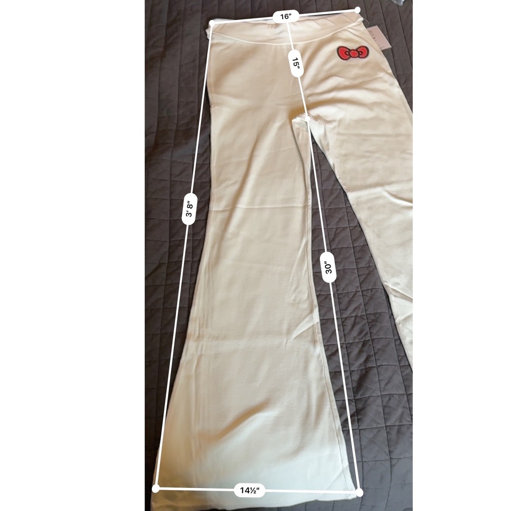 Sanrio Hello Kitty Ribbed Flare Pants Cream Foldover Waist Bell Bottoms NWT 2XL - Picture 3 of 5
